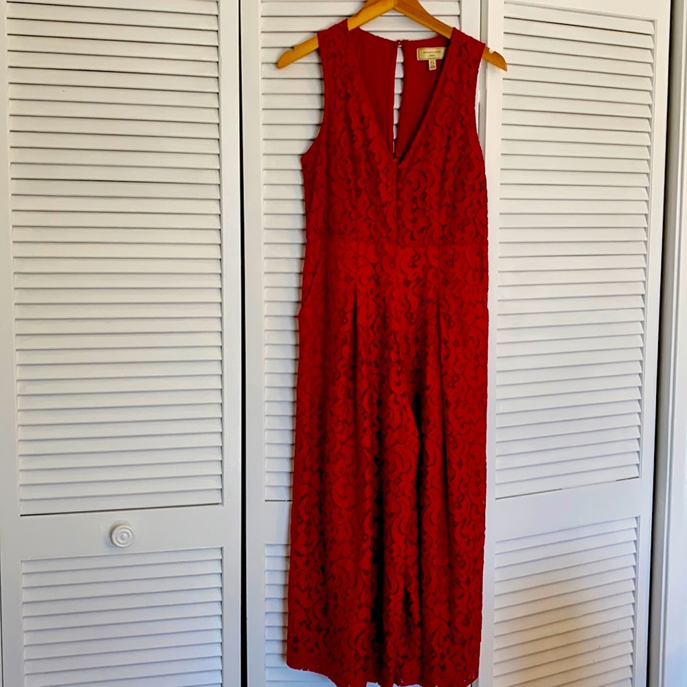 Anthropologie Moulinette Soeurs Red Lace Jumpsuit